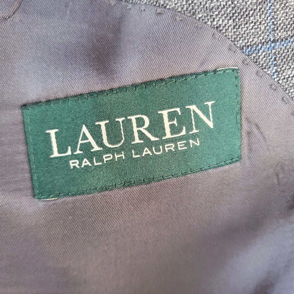 Lauren Ralph Lauren by Macy's  Grey & Blue Plaid Silk & Wool Sports Jacket 48R